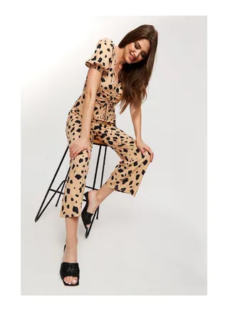 Camel Spot Ruched Front Jumpsuit 