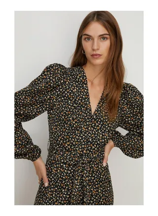 Ditsy Belted Straight Leg Jumpsuit 