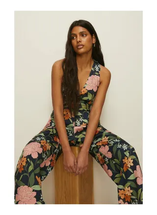 Printed Scuba V-Neck Jumpsuit 