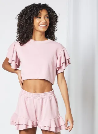 Ruffle Sleeve Lounge Top Light Purple 