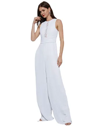 Lace Insert Jumpsuit White 