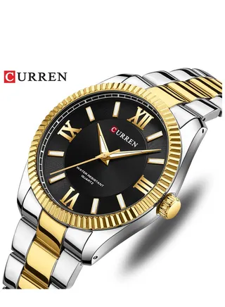 Watches for Men Waterproof Analog Stainless steel Wristwatch Gold&Black 8453 