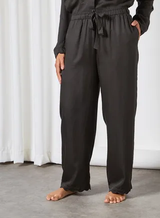 Jane Scalloped Trim Pyjama Pants Black 
