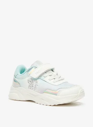 Girls's Frozen Print Sneakers with Hook and Loop Closure 