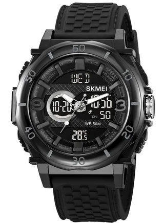 Watches for Men Multifunctional Silicone Water Resistant Analog Digital Watch Black 2098 