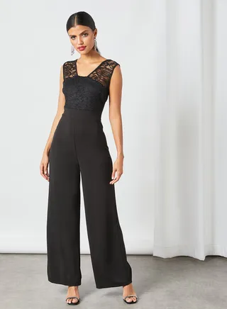 Kayla Lace V-Neck Jumpsuit Black 