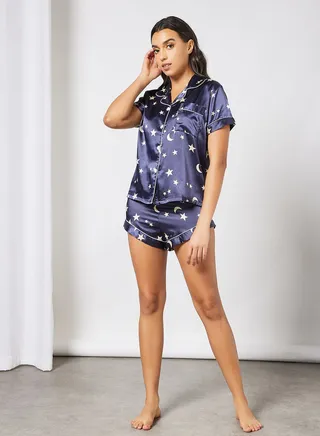 Satin Top and Shorts Set Purple 