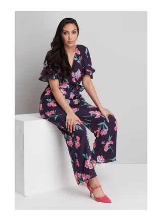 Petite Floral Printed Tie Waist Jumpsuit 