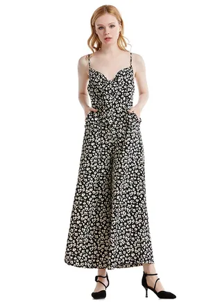 Sweetheart Neck Printed Jumpsuit Black 
