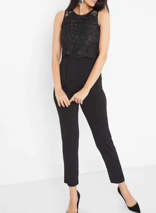 Lace Top Overlay Jumpsuit Black 