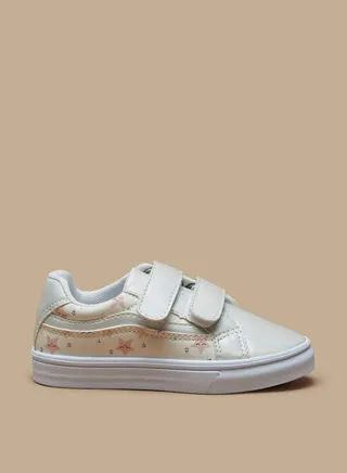 Girls Butterfly Print Casual Sneakers with Hook and Loop Closure 