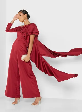 Off Shoulder Ruffle Detail Jumpsuit 