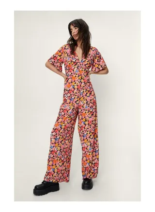 Ditsy Floral Printed Wide Leg Jumpsuit 