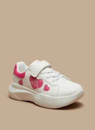Girls Heart Detail Sneakers with Hook and Loop Closure 