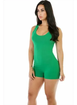 Short Romper Jumpsuit Leotard Sleeveless Top Women Stretch BlouseLady Bodysuit (Green, XL) 
