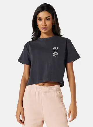 Eco-Friendly Logo Loungewear Crop Top Charcoal Grey 