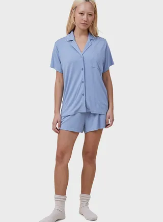 Button Detail Shirt & Pyjama Set 