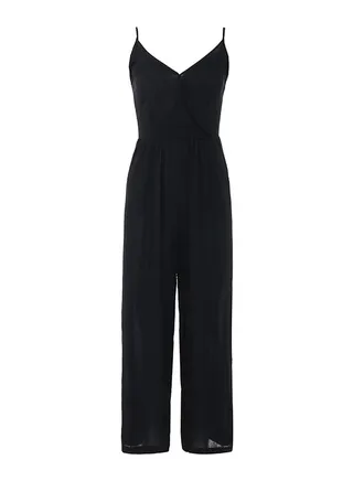 V Neck Sleeveless Solid Loose Jumpsuit Black 