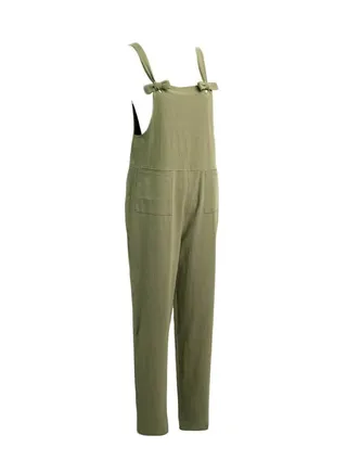 Solid Sleeveless Pockets Wide Legs Casual Playsuit Green 