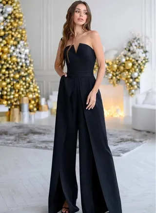 V-neck Jumpsuits Black 