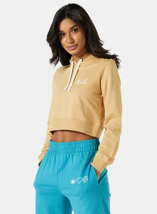 Eco-Friendly Logo Loungewear Cropped Hoodie Pale Yellow 