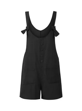 Overalls Buttons Adjustable Strap Jumpsuit Black 