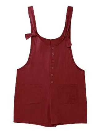 Overalls Buttons Adjustable Strap Jumpsuit Burgundy 