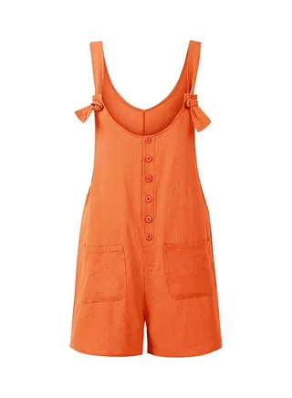 Overalls Buttons Adjustable Strap Jumpsuit Orange 