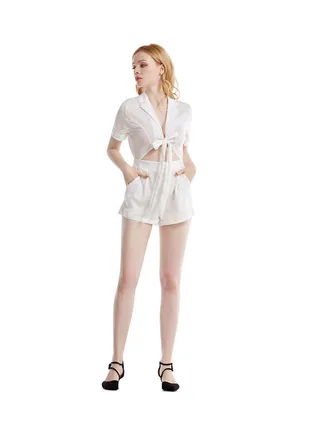 Collared Neck Bow Detail Jumpsuit White 