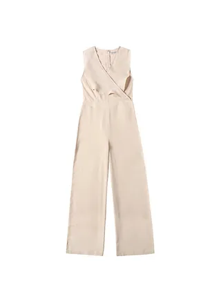 Stylish V-Neck Jumpsuit Beige 