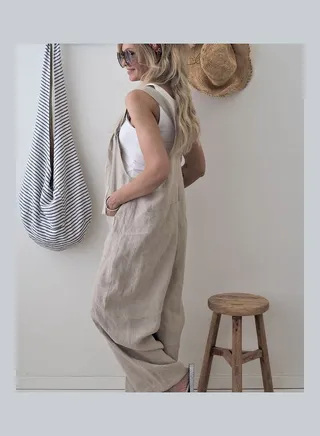 Loose Jumpsuit with Pockets Casual Style Pants Rompers Apricot 