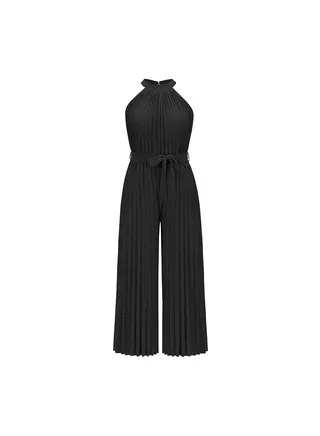 Sleeveless Pleated Lace Up Slim Fitting Women's Jumpsuit Pants 