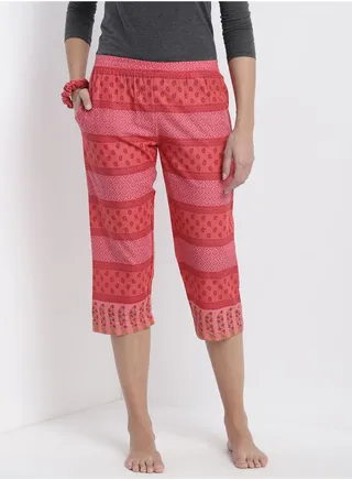 Casual Comfortable Relaxed Fit Three-Quarter Pyjamas With A Matching Scrunchie Multicolor 