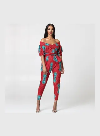 Printed Casual Jumpsuit Red/Blue 