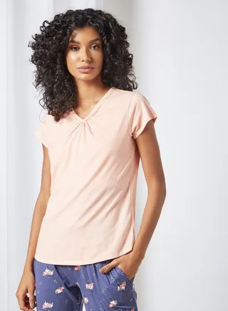 Lace Trim V-Neck Pyjama Top Scallop Shell 