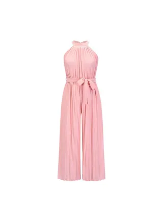 Sleeveless Pleated Lace Up Slim Fitting Women's Jumpsuit Pants 