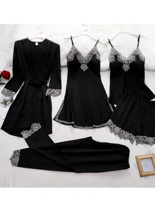 New Five Piece Lce Silk Pajamas 