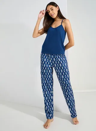 Solid Cami & Geo Print Pyjama Set 