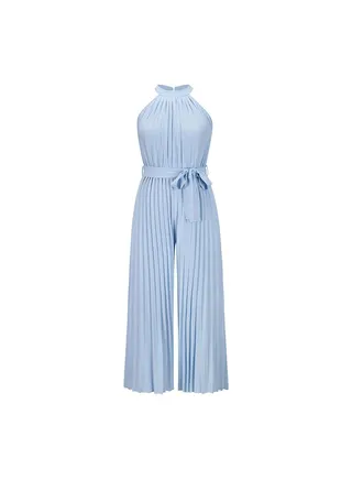 Sleeveless Pleated Lace Up Slim Fitting Women's Jumpsuit Pants 
