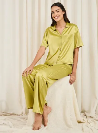 Satin Boxy Shirt & Wide Leg Pyjama Set 