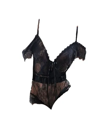 Women Floral Lace Deep V Neck Elastic Waist Belt Jumpsuit 