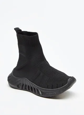 Solid Slip-On High Top Sneakers with Pull Tabs Black 