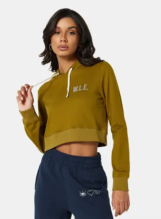 Eco-Friendly Logo Loungewear Cropped Hoodie Khaki 