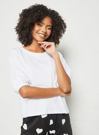 Volume Sleeve Loungewear T-Shirt Ivory 