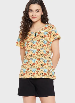 Printed Top & Pyjama Shorts Set 