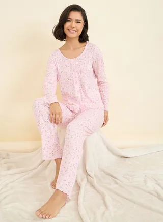 Ditsy Floral Print Shirt and Pyjama Set 