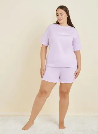 Plus Aloha Graphic Drop Shoulder T-Shirt & Shorts Set 