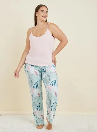 Plus Solid Cami & Tropical Pyjama Set 