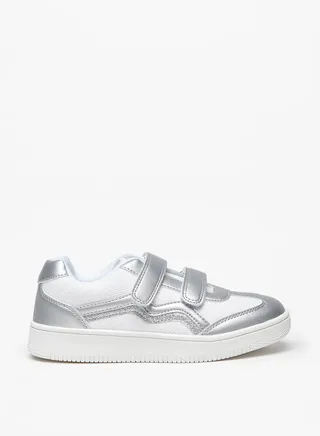 Girls Textured Sneakers with Hook and Loop Closure 