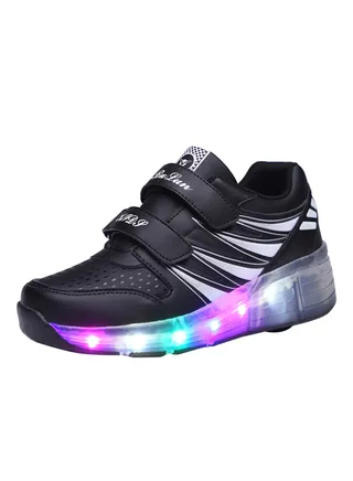 LED Flashing Wheeled Low Top Sneakers Black 